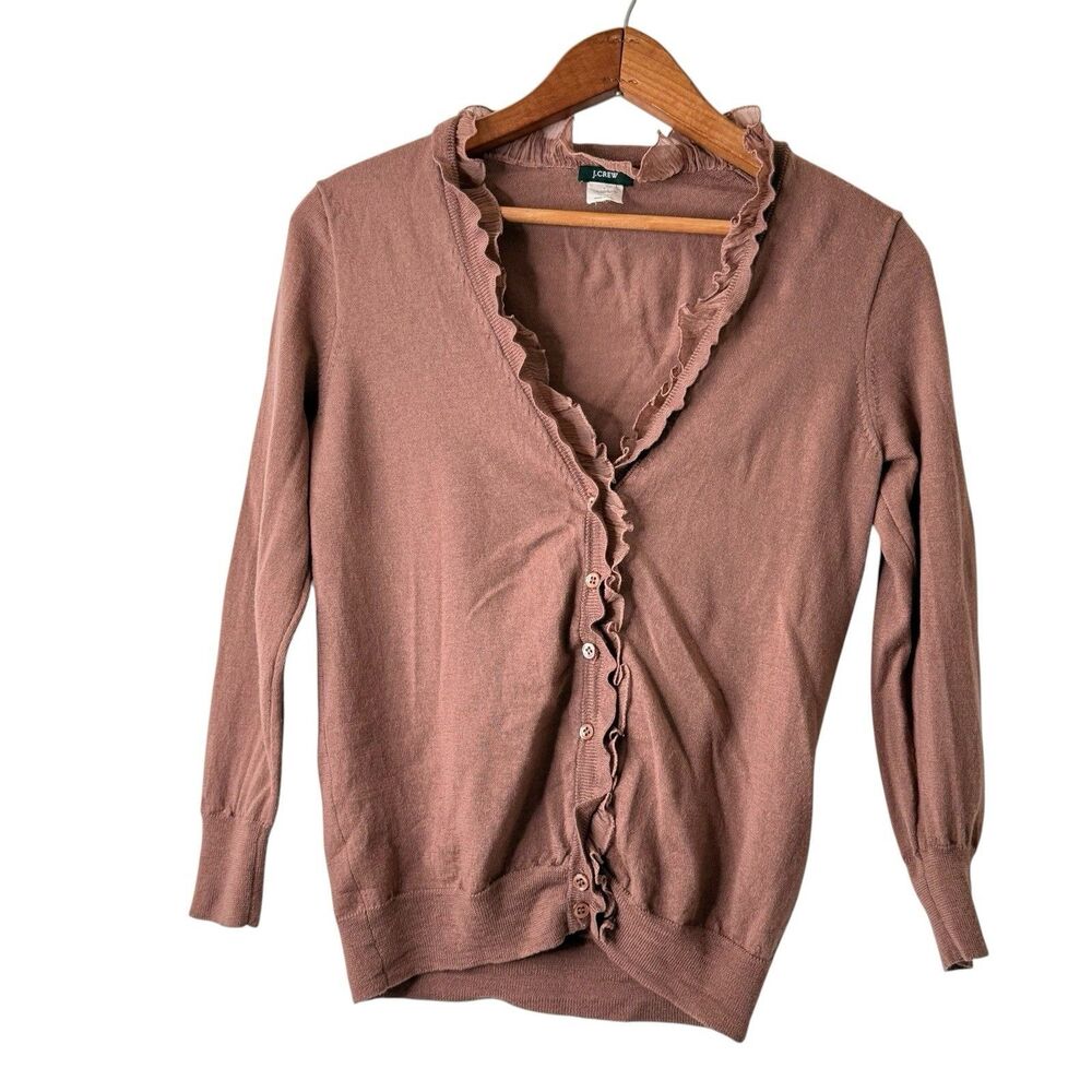 J. Crew Merino Wool 100% Silk Ruffle Trim Button Cardigan Women's S Coquette